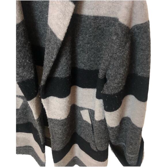 Roots Wool Blend Striped Open Front Coatigan Jacket, Gray and Black, Size Small - Picture 3 of 6